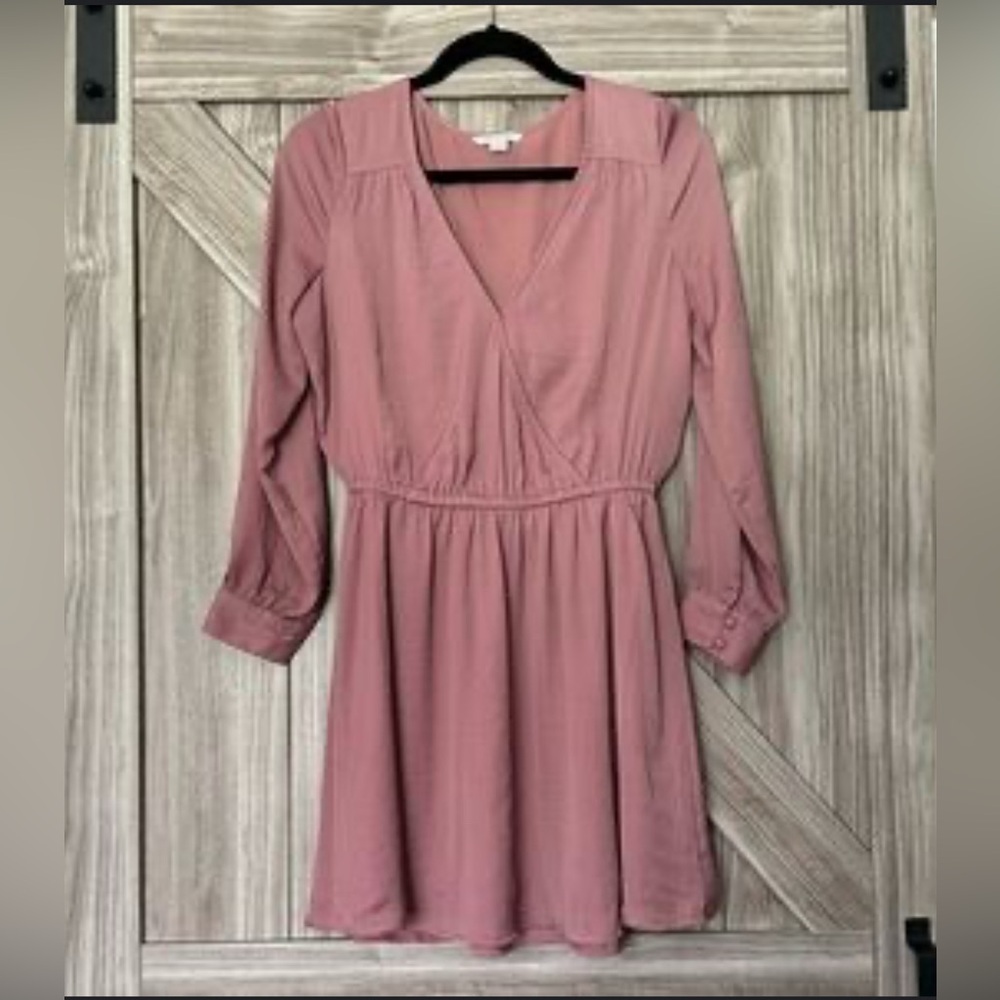 American Eagle Faux Wrap Dress Small Tall Rose Pink Mauve Silky